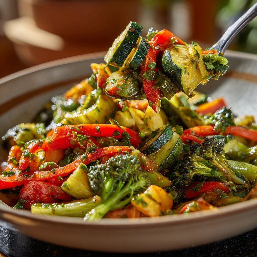 Vegetarisches Abendessen mit Gemüsepfanne
