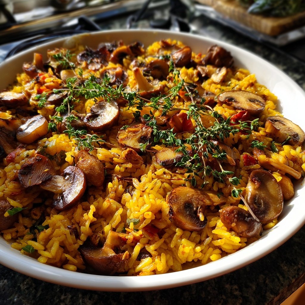 Paella mit Pilzen