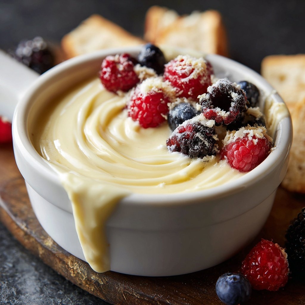 Fondue mit weißer Schokolade und Beeren