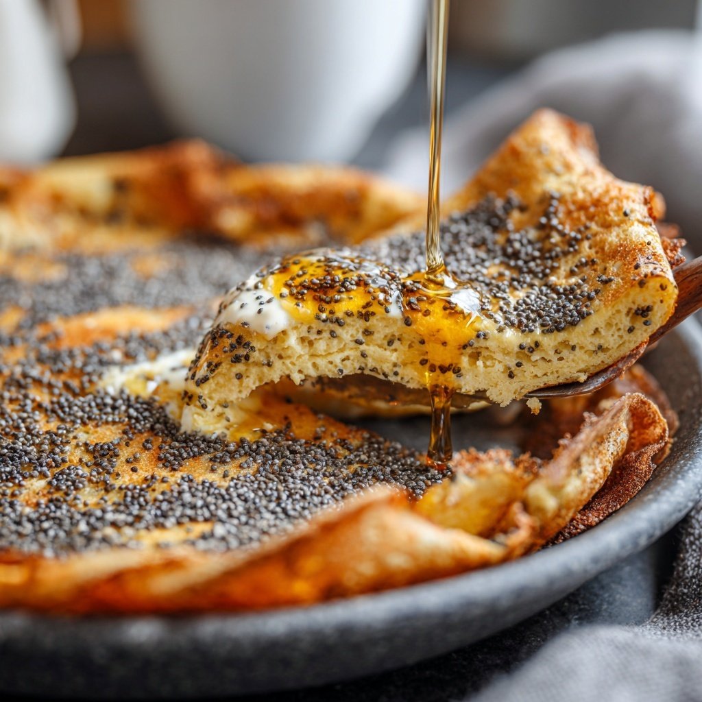 Pfannkuchen mit Mohn und Vanillequark